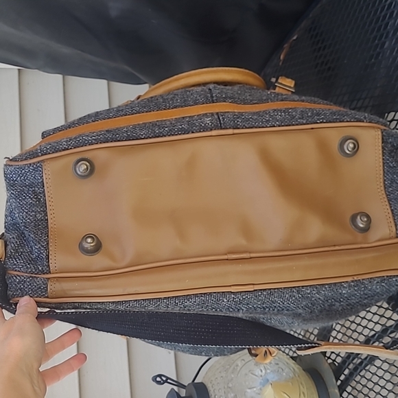 Cambridge Vintage Gray Tweed and Leather Carry-On Satchel Weekender Bag - Picture 6 of 11